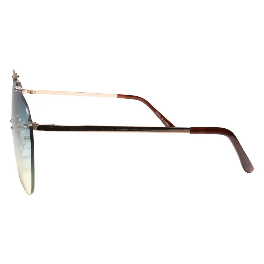 Oversized Rimless Shield Sunglasses Blue Gradient Lens